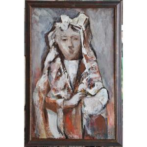 Jacques Marillier "portrait Of A Woman" 1961 Oil On Canvas 81x54